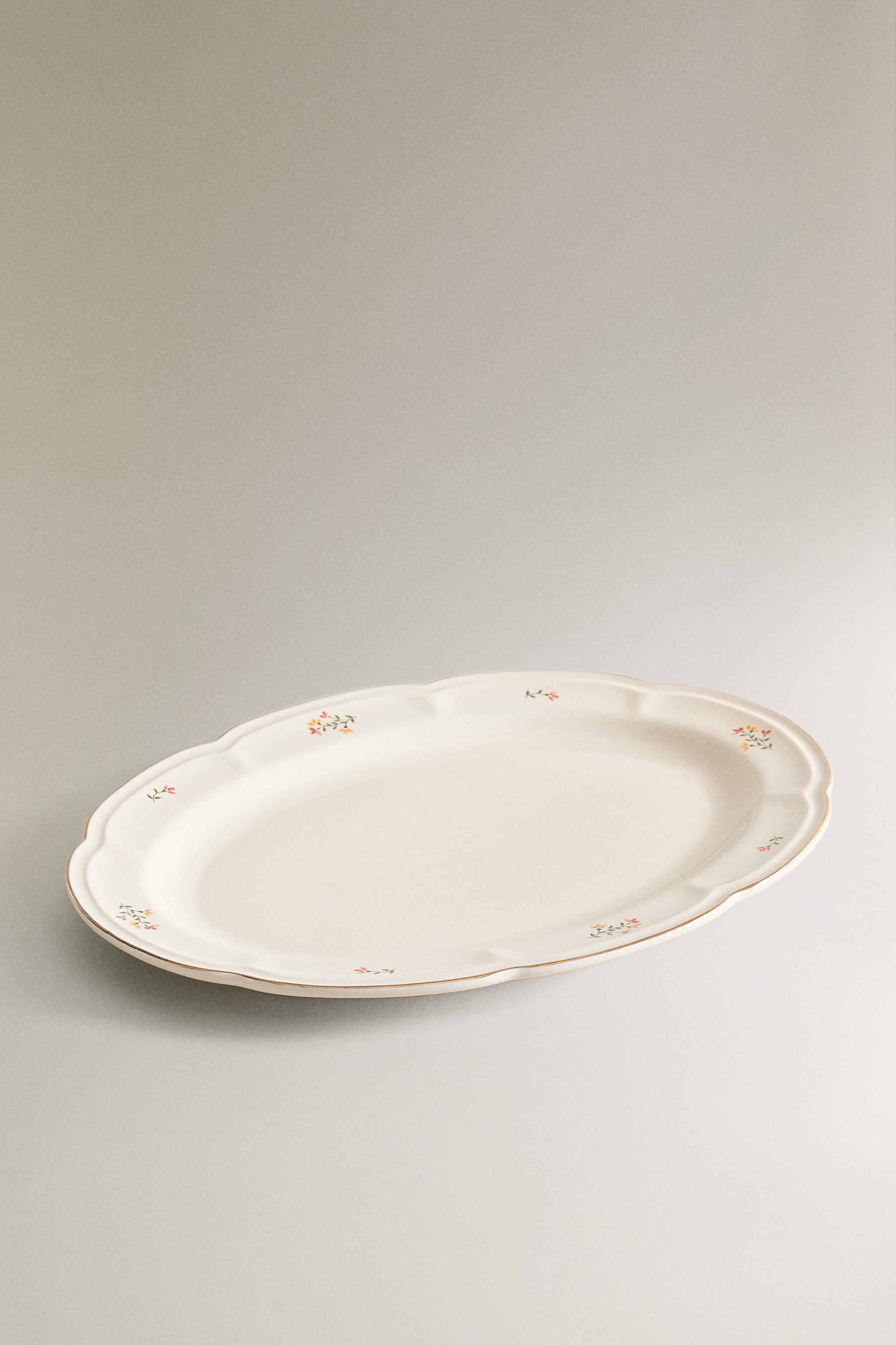 FLORAL PORCELAIN SERVING DISH — Cream