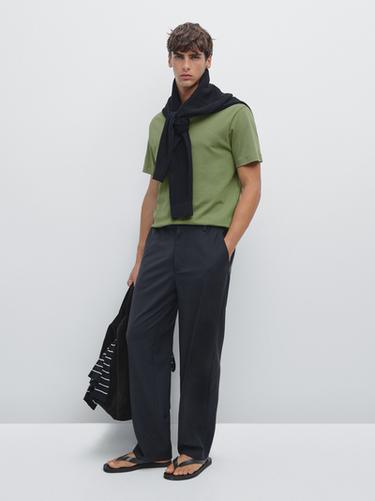 Zara 100% cotton short-sleeve T-shirt - Mid-green - Image 0