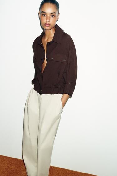 SHORT JACKET WITH ROLLED-UP SLEEVES - Brown by Zara