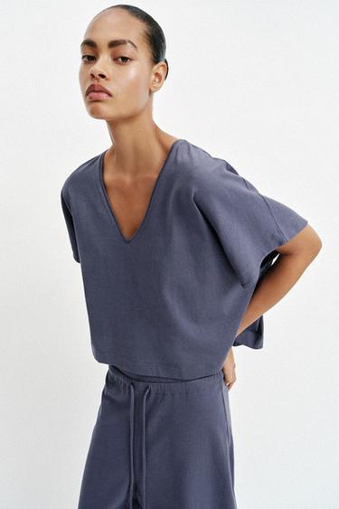 TOP RUSTIQUE CAPE - Indigo de Zara