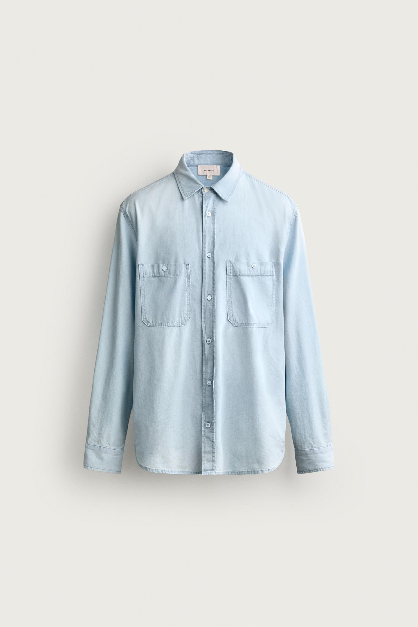 Мужская рубашка Zara Regular Fit Denim Shirt, цвет: Синий — фото 6