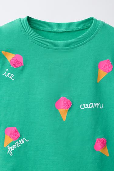 T-SHIRT IMPRIMÉ GLACE EN VELOURS BOUCLÉ - Vert clair de Zara - Image 2