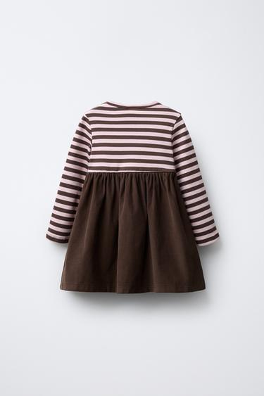 STRIPED NEEDLECORD DRESS WITH EMBROIDERY - Brown by Zara - Image 1