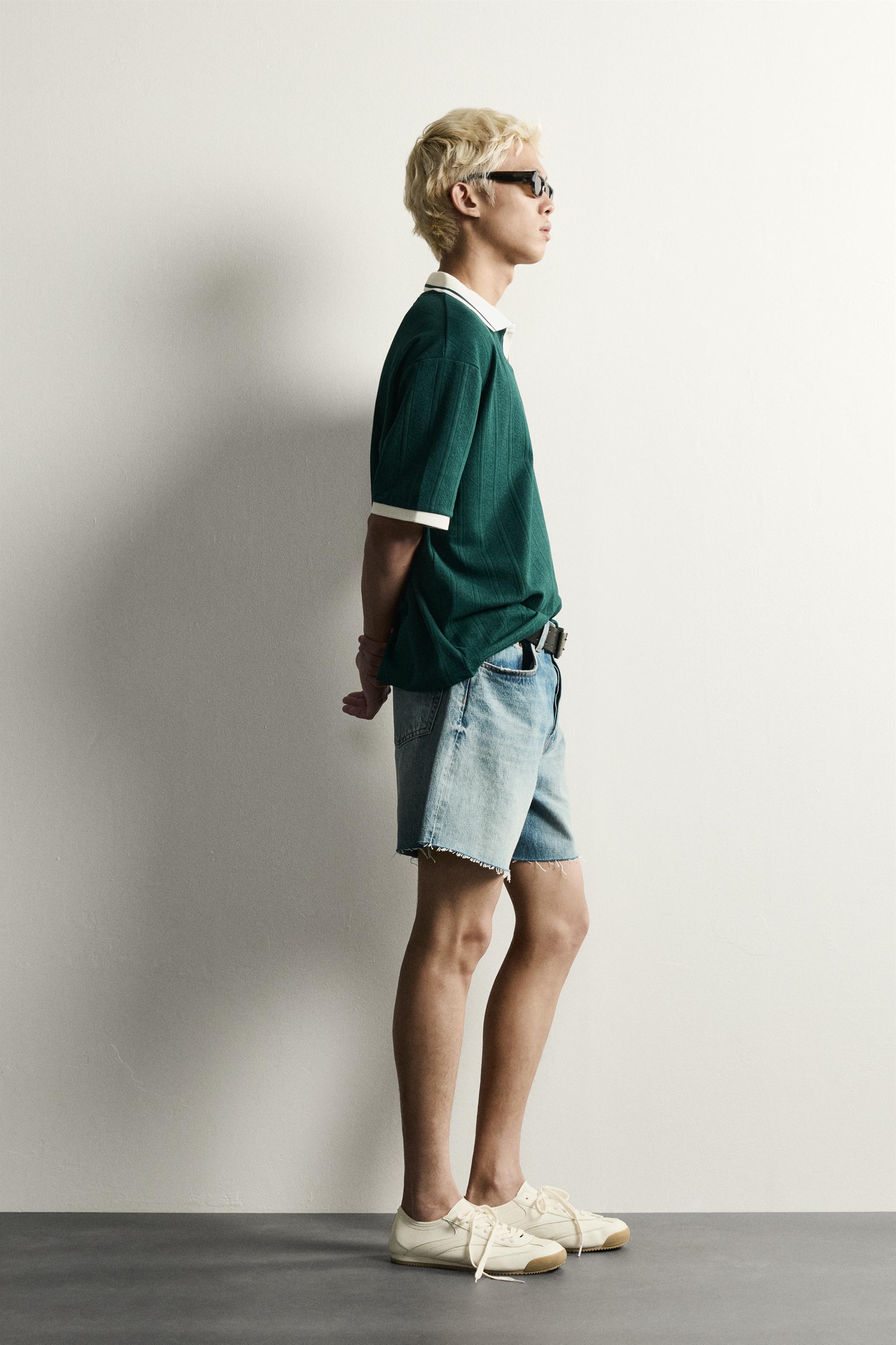 Мужские рубашки Zara RELAXED FIT TEXTURED EMBROIDERED POLO — фото 4