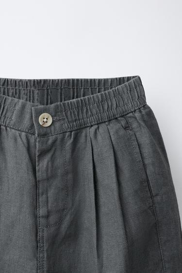 PANTALON À PINCES 100% LIN - Bleu pétrole de Zara - Image 2