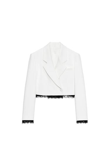 BLAZER COMBINADA ENCAJE HOMBRERAS - Blanco roto de Zara