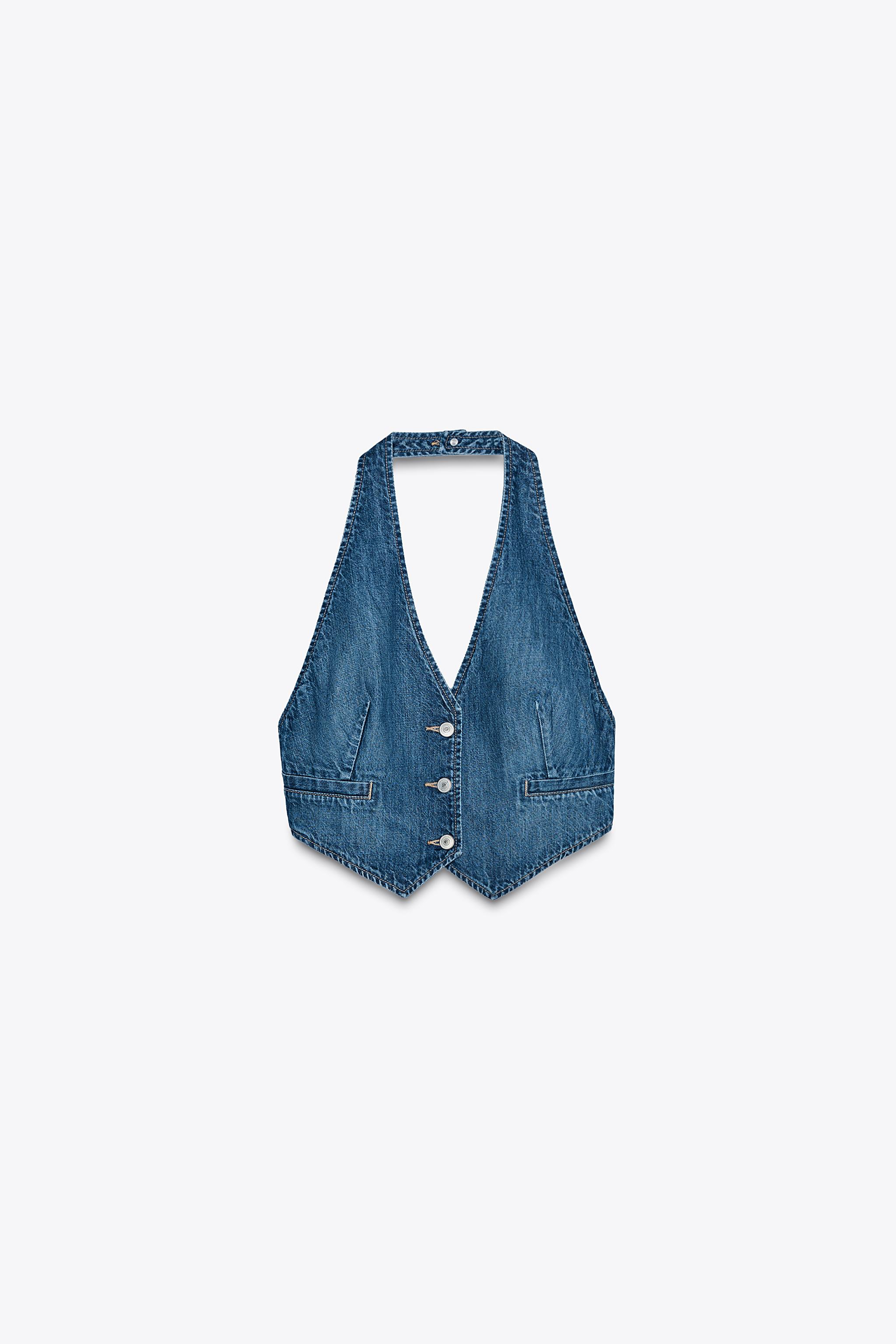 OPEN BACK DENIM TRF TOP