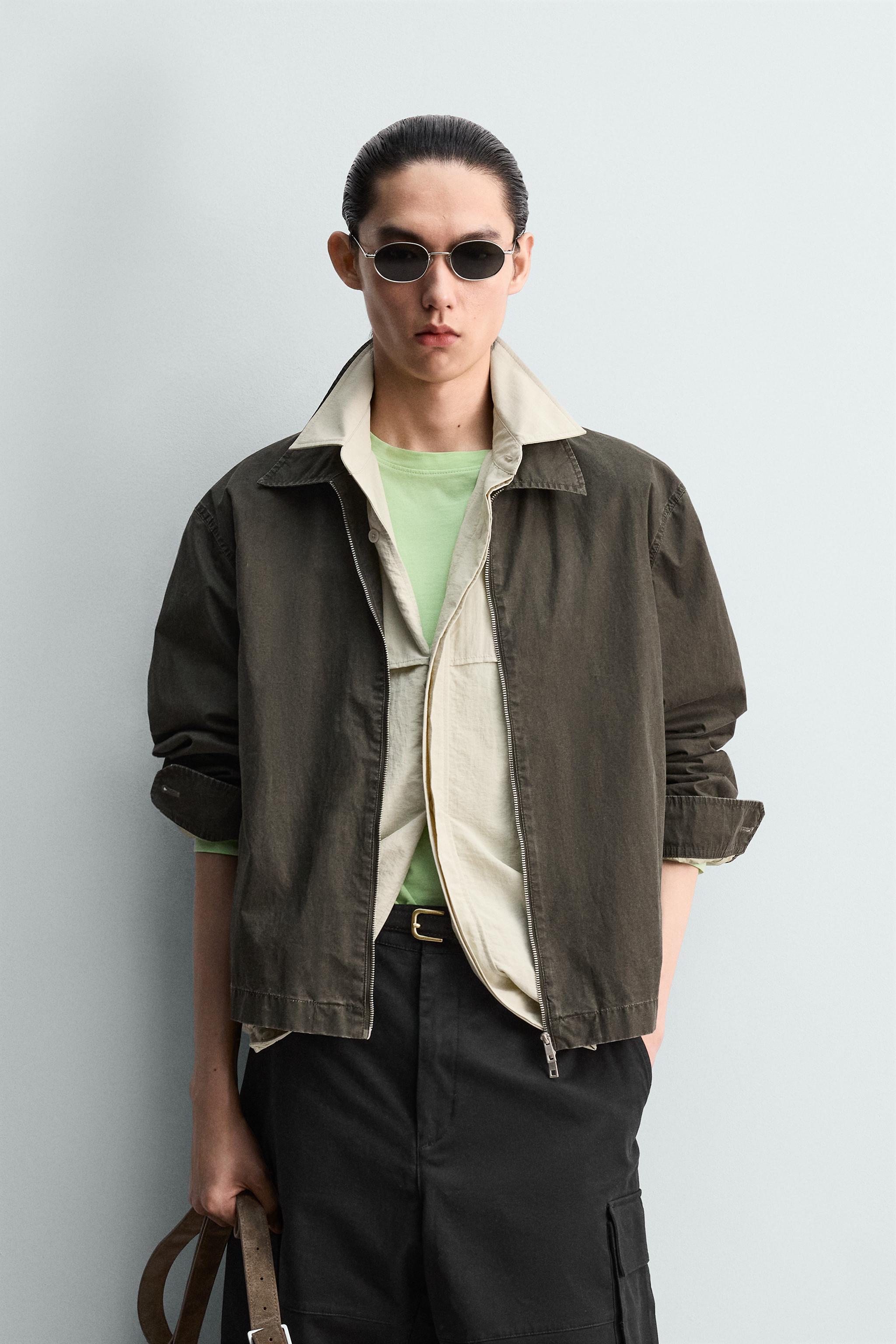 クロップドフィットジップシャツジャケット - ダークカーキ | ZARA