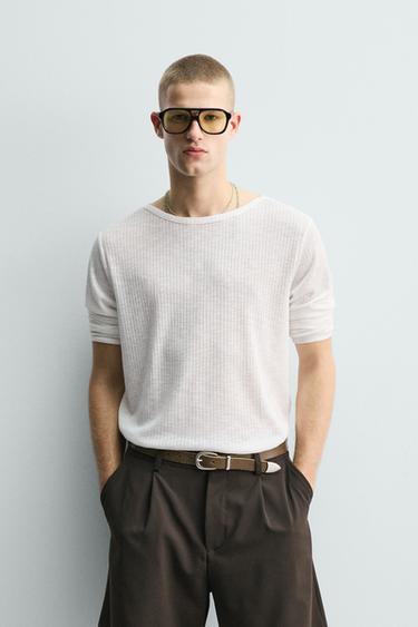 CAMISETA RELAXED FIT ESTRUCTURA CANALÉ - Blanco de Zara