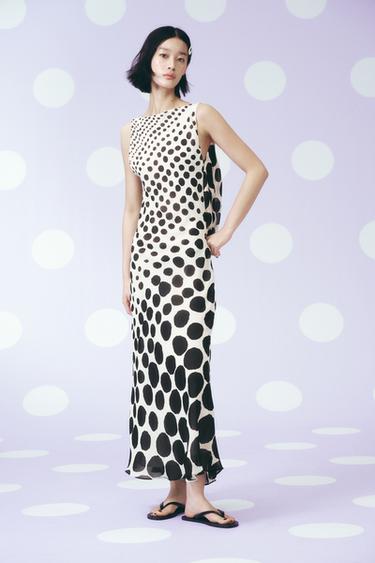 Zara ZW COLLECTION 波卡圓點長洋裝 - 黑色 / 白色