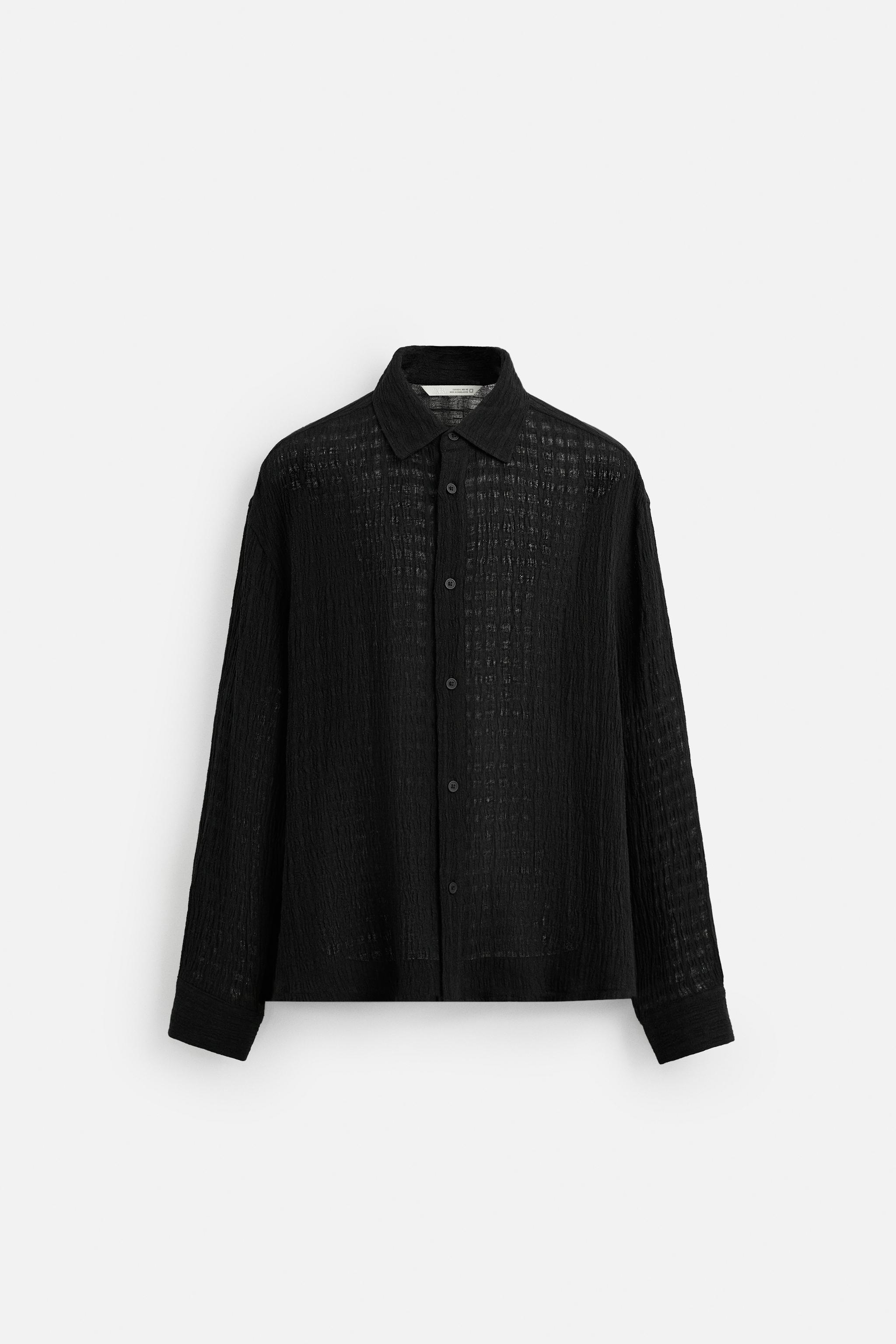 ジャカード リネン＆コットンシャツ - ブラック | ZARA Japan / 日本