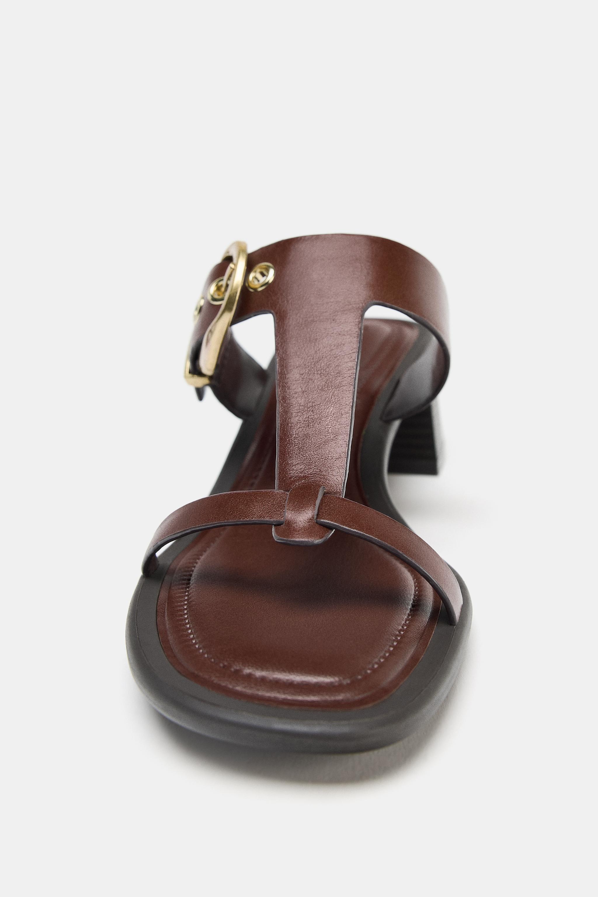 WIDE HEELED LEATHER SANDALS - Brown | ZARA United States