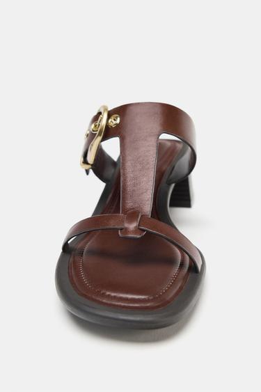 SANDALES EN CUIR À TALONS LARGES - Marron de Zara - Image 4