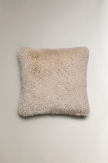 LONG PILE FAUX FUR CUSHION COVER - Ecru by Zara - Image 2