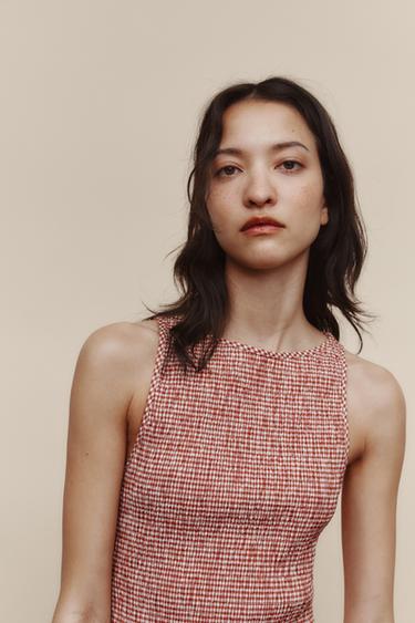 GINGHAM MIDI DRESS - White / Red by Zara - Image 3