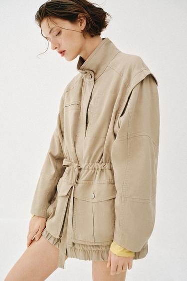 LONG HIGH-COLLAR JACKET - Brown / Taupe by Zara - Image 2