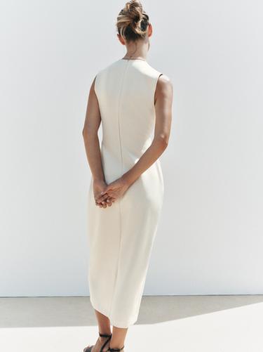 CREPE MIDI DRESS WITH BELT - Ecru by Zara - Image 3