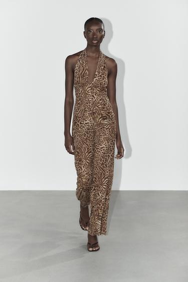 ANIMAL PRINT TULLE HALTER JUMPSUIT - Leopard  by Zara