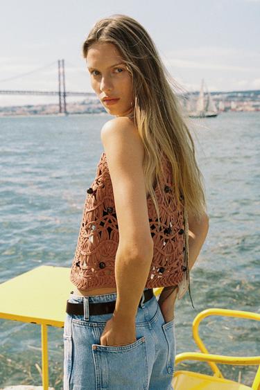 GILET EN MAILLE FANTAISIE - Marron de Zara