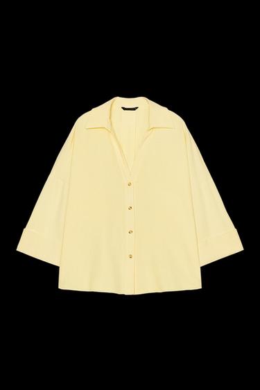 LINEN BLEND WIDE SLEEVE SHIRT - Yellow by Zara - Image 0
