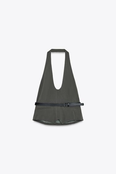 HALTER TOP WITH BELT - Green by Zara - Image 0