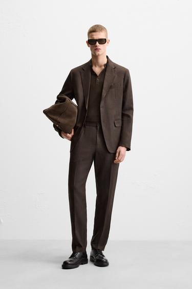 Zara 100% LINEN SUIT BLAZER - Dark brown - Image 0