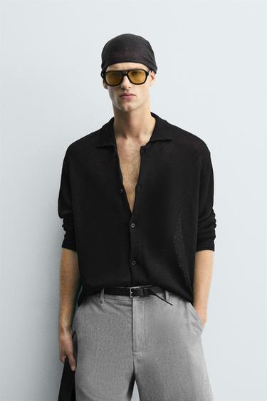 RELAXED FIT KNIT OVERSHIRT - Black by Zara