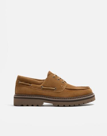 Zara LEATHER BOAT SHOES - Brown