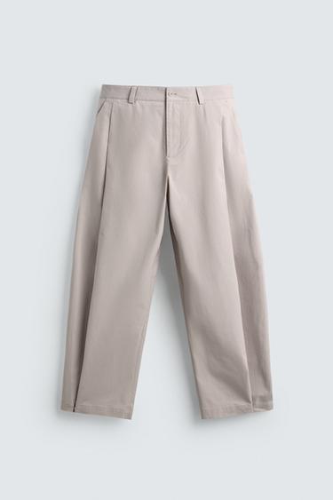 PANTALÓN STRAIGHT FIT POPELÍN PLIEGUES - Perla / Beige de Zara