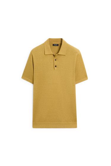 Polo en maille à manches courtes coton et lin - Vert huile de Zara