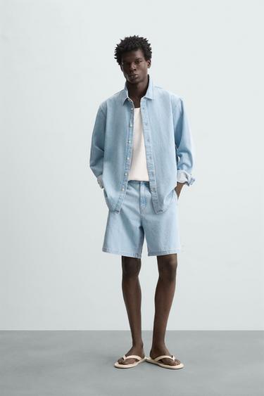 CAMISA DENIM REGULAR FIT - Azul cielo de Zara - Imagen 0