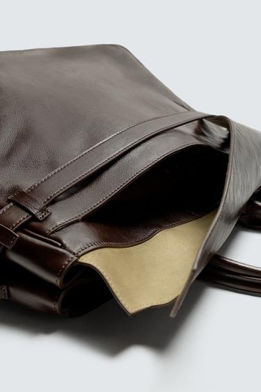 SAC À MAIN EN CUIR - Marron de Zara - Image 4