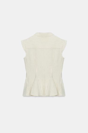 ZW COLLECTION STRIPED PEPLUM SHIRT - Ecru by Zara - Image 7
