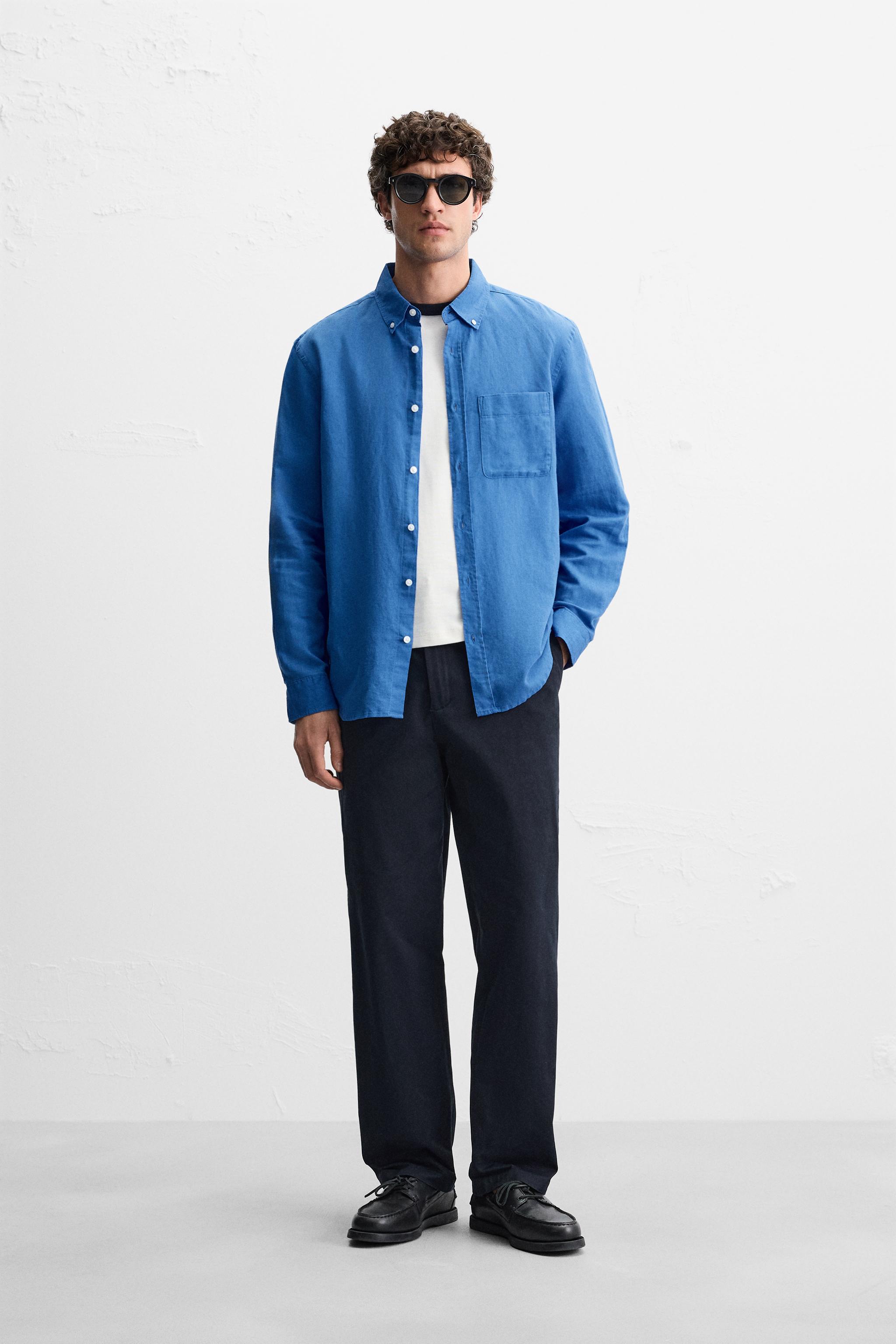 リネン＆コットンシャツ - ダイブルー | ZARA Japan / 日本