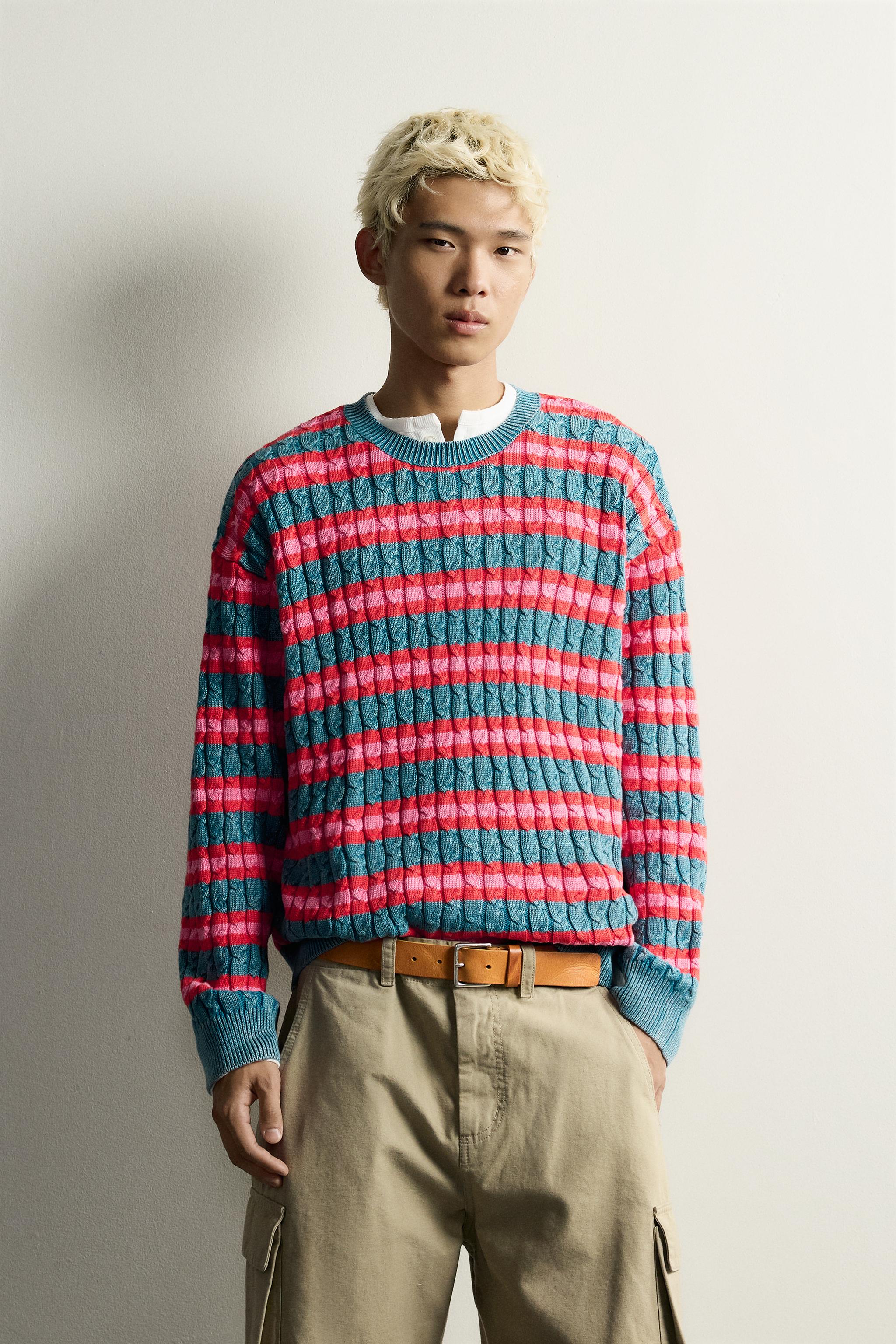 STRIPED CABLE TEXTURE JUMPER — Indigo