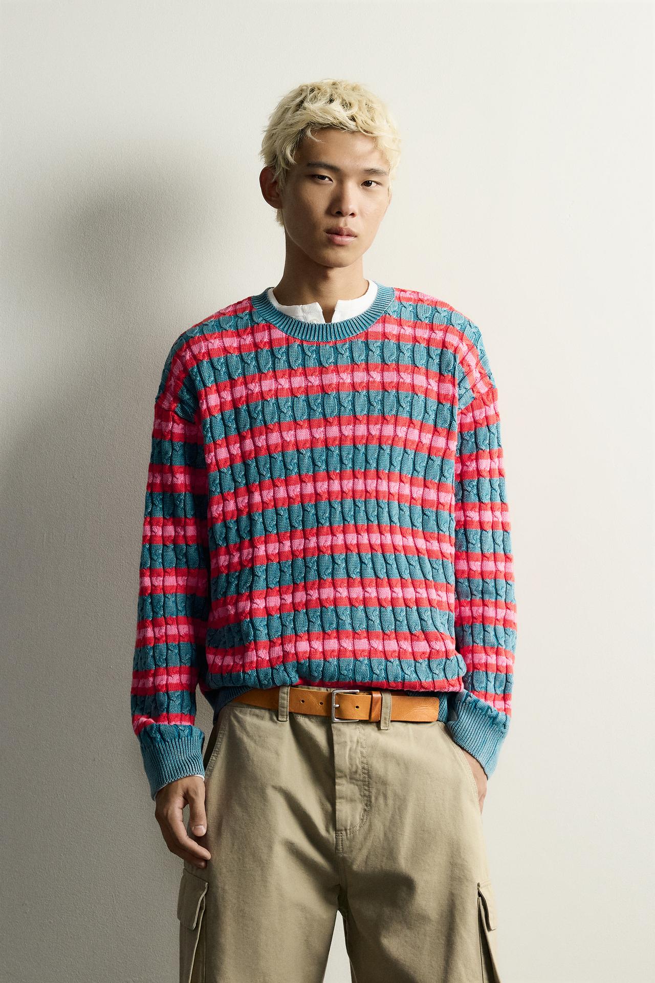 STRIPED CABLE TEXTURE JUMPER — Indigo