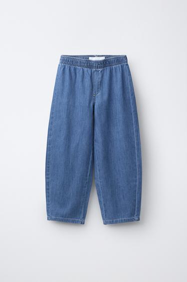 ELASTICATED FLOWING BARREL TROUSERS - Blue by Zara