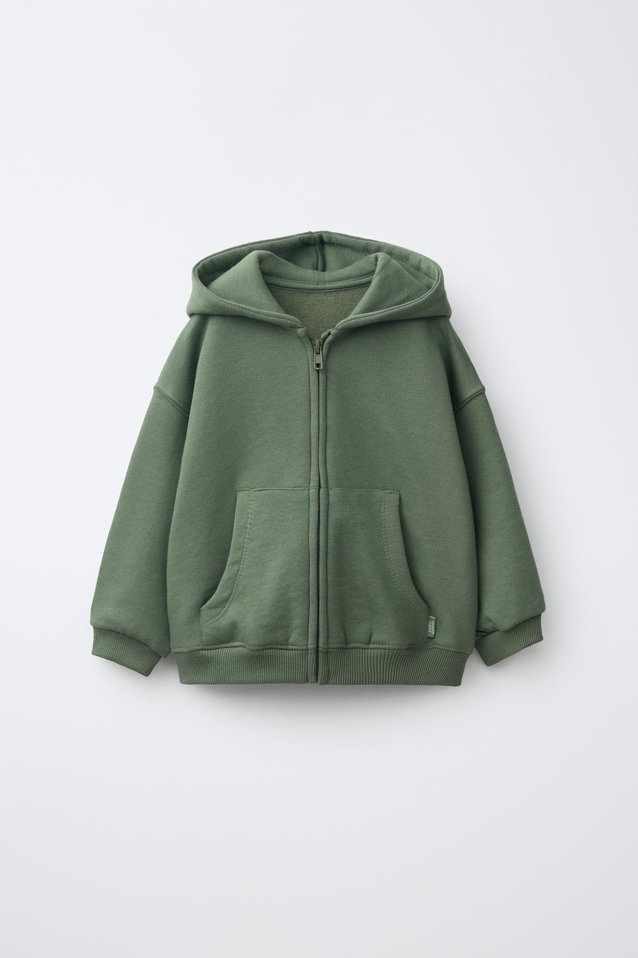 HOODED ZIP SWEATSHIRT — Mid-green