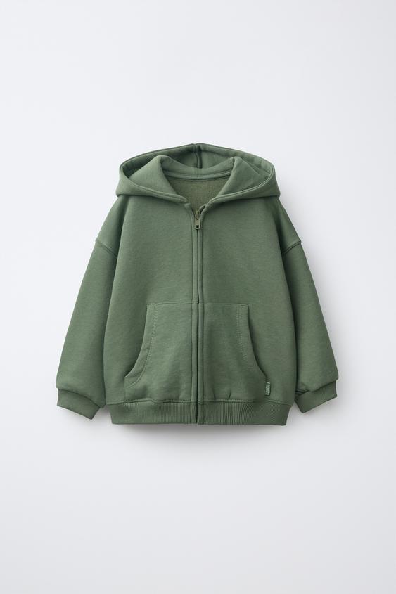 SUDADERA CREMALLERA CAPUCHA - Verde medio de Zara - Imagen 0