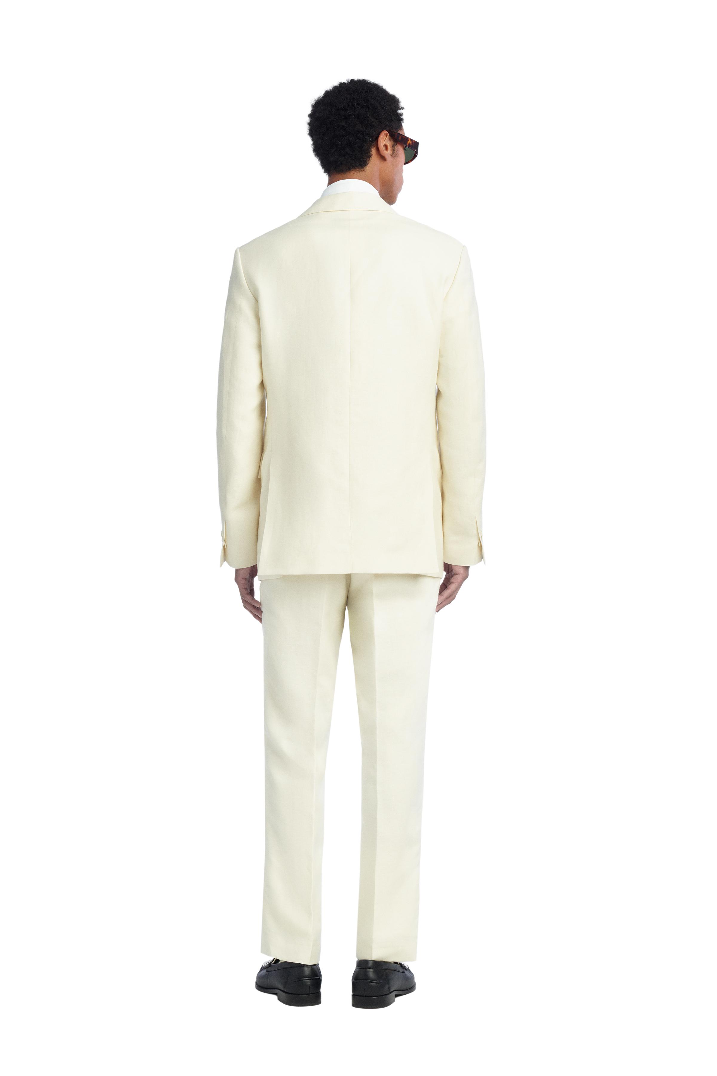 OVERSIZED FIT HERRINGBONE LINEN-WOOL SUIT BLAZER — Ecru (alternate view)