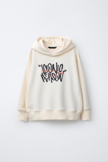 SUDADERA CAPUCHA ESTAMPADO - Crudo de Zara