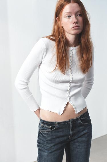 RIB KNIT CARDIGAN - White by Zara
