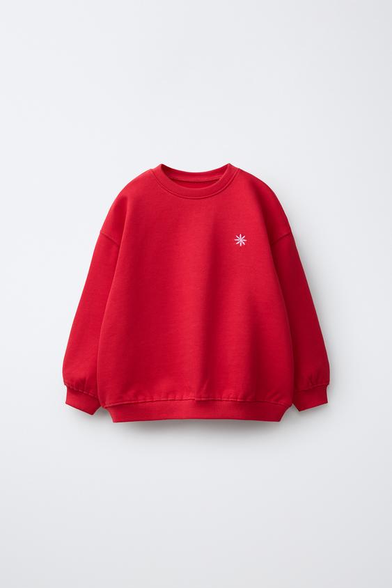 DAISY EMBROIDERED FLEECE SWEATSHIRT - Red by Zara - Image 0
