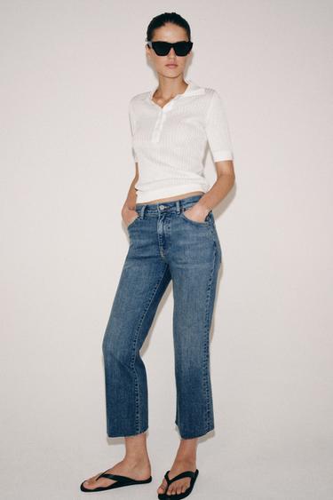 JEANS ZW COLLECTION CROPPED FLARE TIRO MEDIO - Azul de Zara