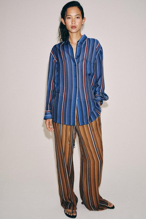 CAMISA LARGA RAYAS ZW COLLECTION - Azul de Zara - Imagen 0