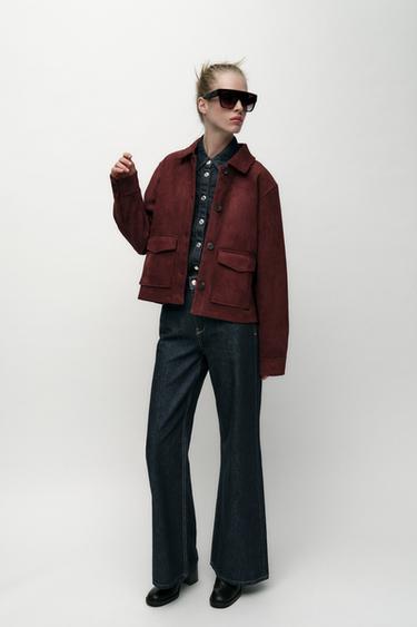 FAUX SUEDE JACKET - Burgundy by Zara