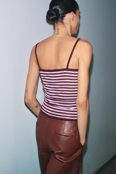 TOP EN MAILLE À RAYURES ET BRETELLES - Rose moyen de Zara - Image 2