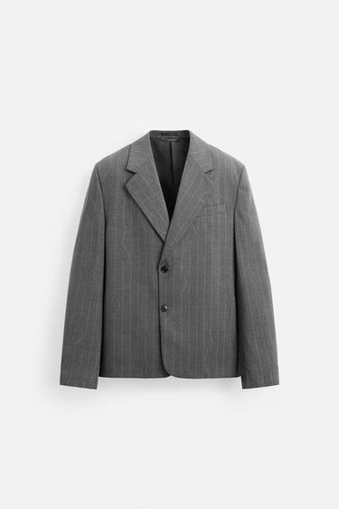Zara PINSTRIPE BLAZER - Gray - Image 0