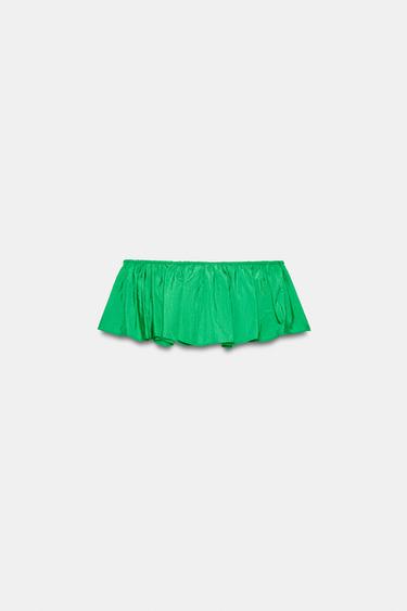 RUFFLED TAFFETA BANDEAU TOP - Green by Zara - Image 6