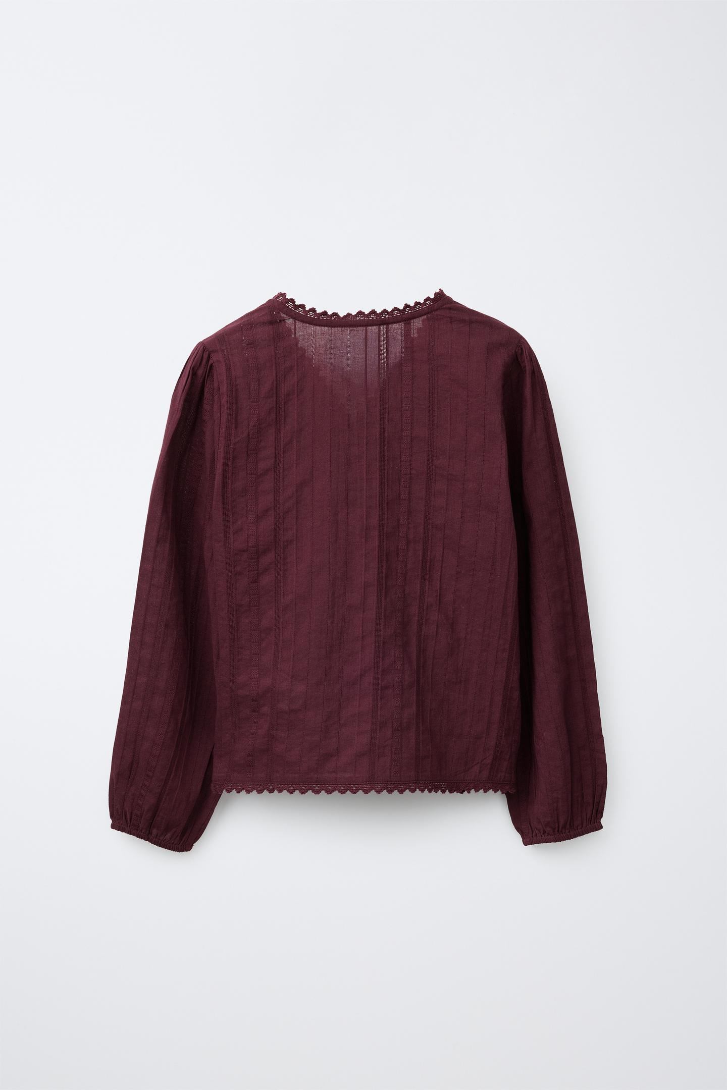 Детская рубашка Zara Romantic Lace, цвет: Бордовый — фото 2